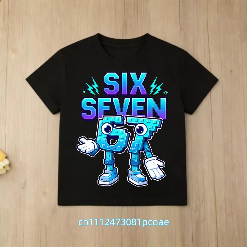 summer short sleeve, cartoon print 2026 personalized digital 67 T-shirt for boys and girls, family style, casual top