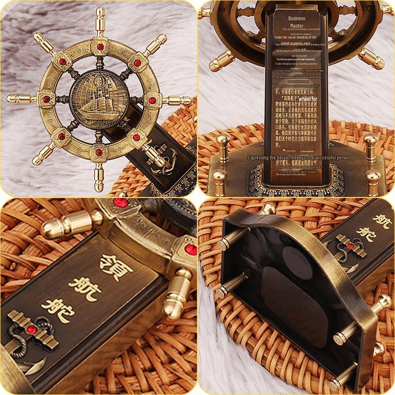 Antique Brass Helmsman's Wheel Nautical Desk Ornament