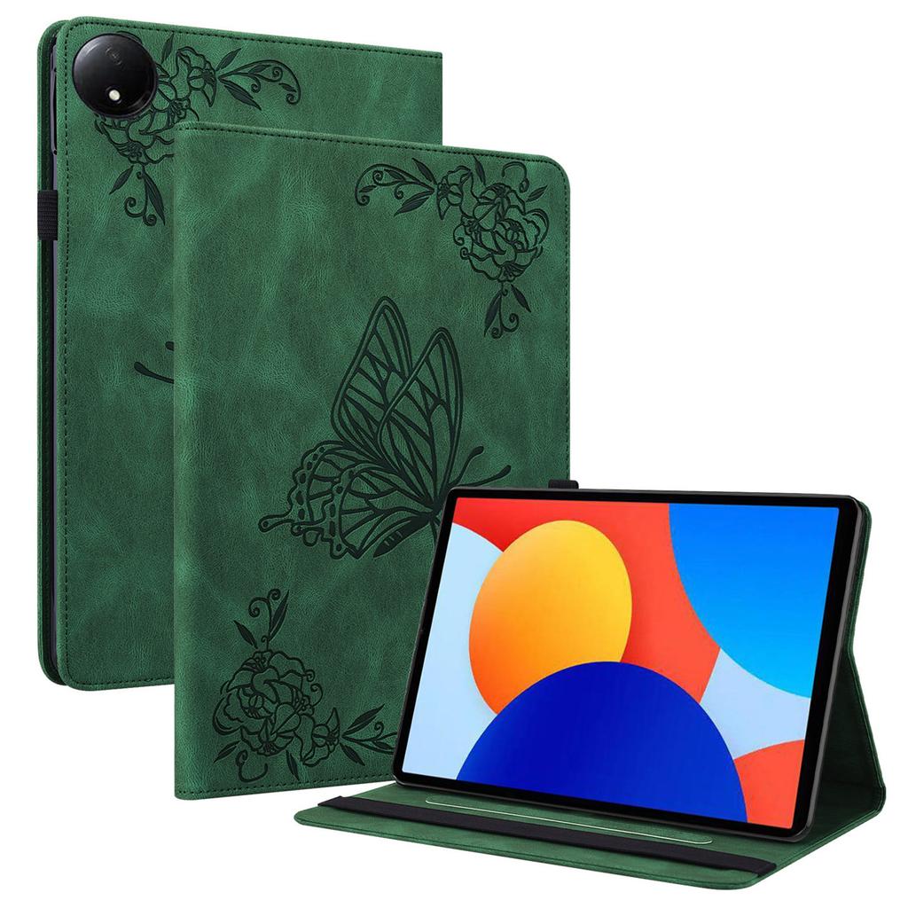 For Xiaomi Redmi Pad SE 4G 8.7 inch Case Butterfly Flower Imprint PU Leather Tablet Cover with Card Slots