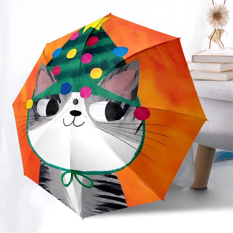 1pc Cat Christmas Automatic Folding Umbrella - Portable Collapsible Design, 8-Rib Iron Frame, Playful Design yy251215231