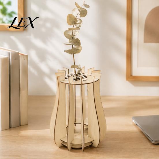 Handcrafted Floral Display for Shelf Wooden Puzzle Flower Vase, Stand Flowers or Durable Natural Material Holder Artificial Flowers, Decorative