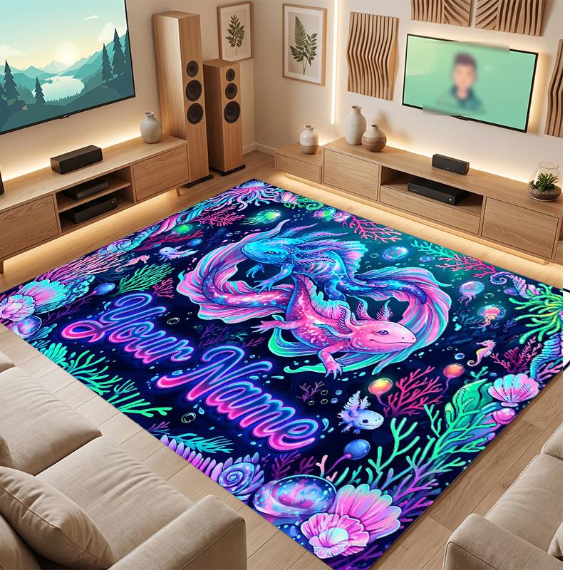 Underwater Fish Theme Soft Crystal Velvet Rug Custom Name & Text Print Non Slip Floor Rug for Bedroom Living Room