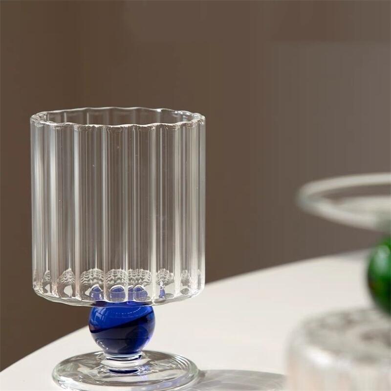 

Nordic Style Vintage Whiskey Tall Glass Striped Transparent Milk Cup Simple Heat-resistant Coffee Cup 201-300ml синій