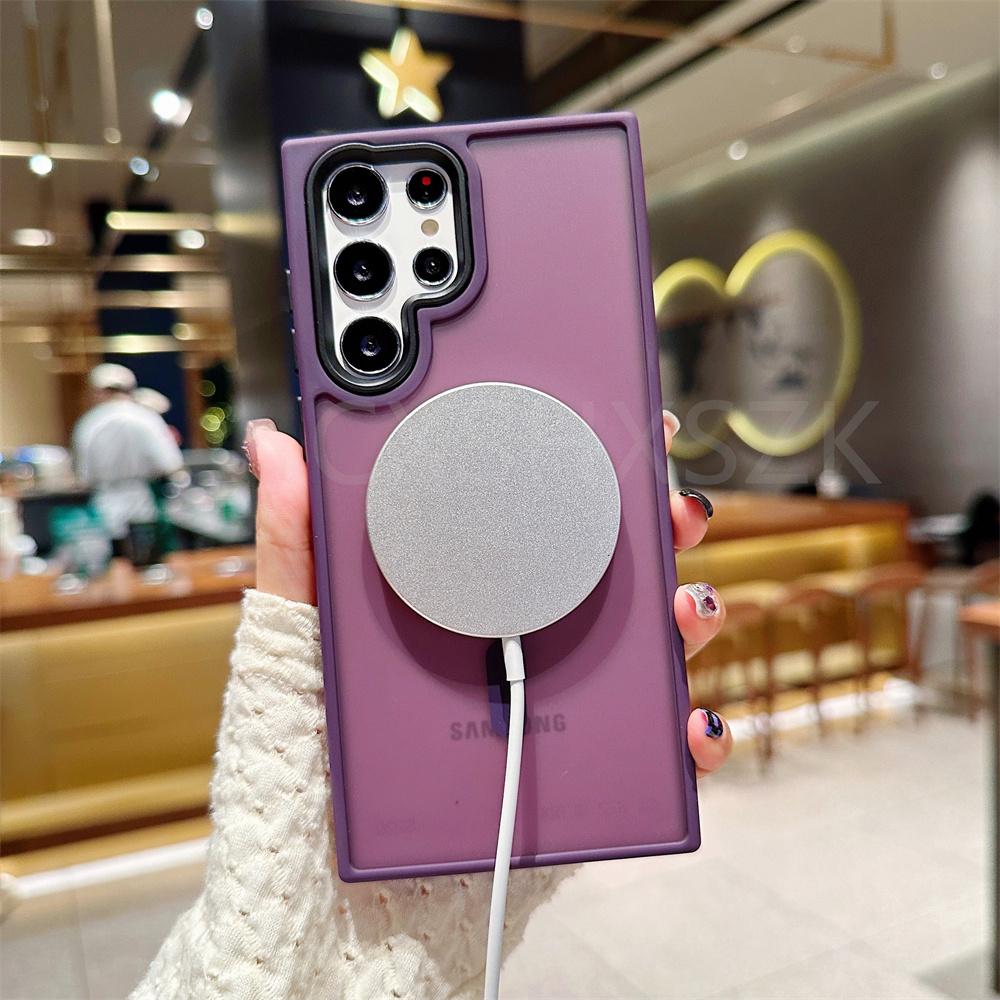 Luxury Matte Translucent Wireless Charging For Magsafe Case For Samsung Galaxy S23 S22 Ultra 23 Plus Shockproof Phone Cover