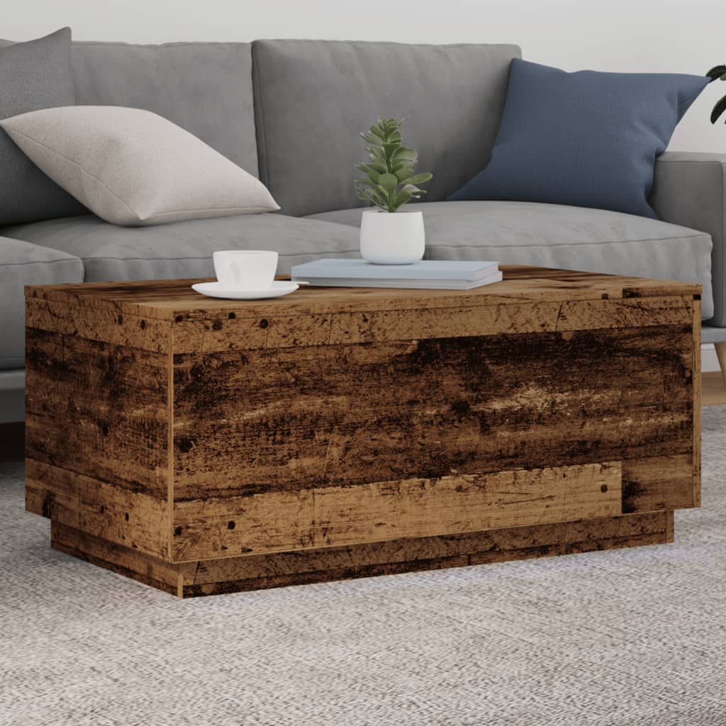 Coffee Table with LED Lighting, Old Wood, 90x50x40 Cm