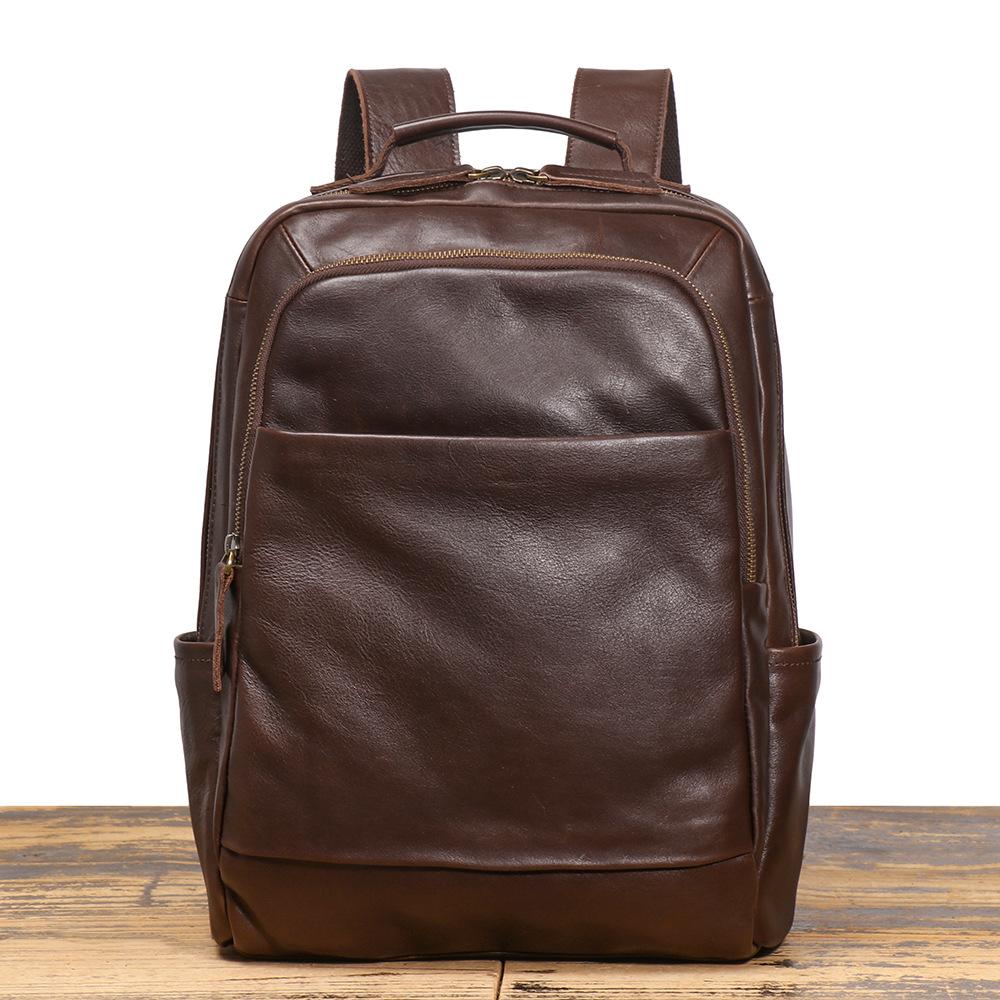 Men'S Genuine Leather Backpack, Cowhide Wear Trolley Case, Business Trip Backpack, Large Capacity Computer Bag