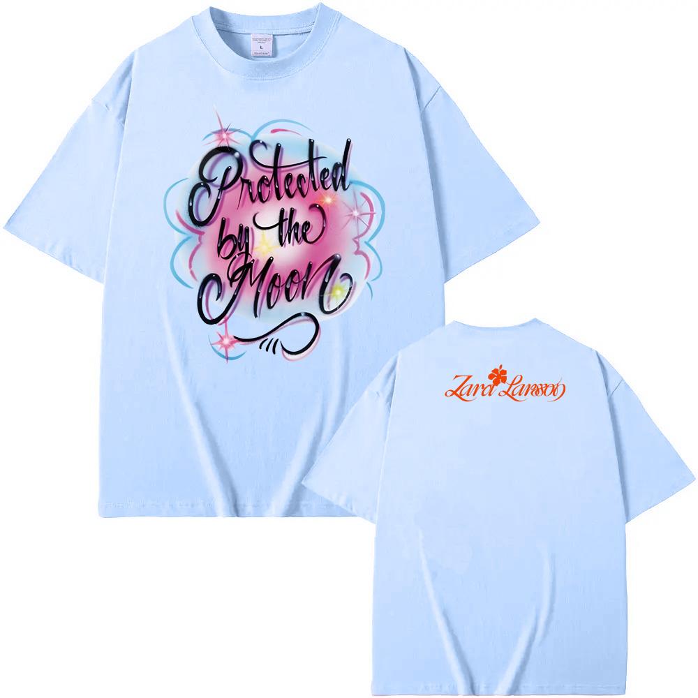 Zara Larsson-Chráněná Měsícem Dětské Žebrované Tričko Letní Tričko ve Stejném Stylu jako Zpěvačka Vysoce Kvalitní 100% Bavlna Topy