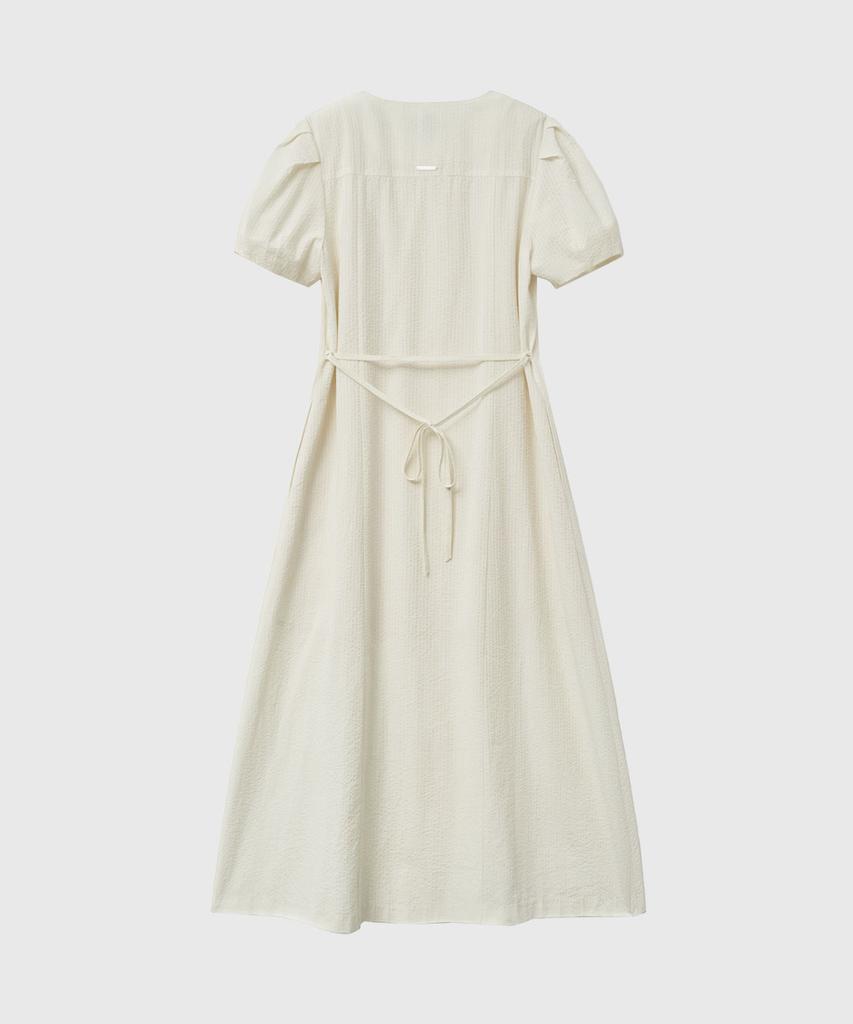GENERALIDEA Striped V-Neck Puff Long Dress [Vanilla] / Gf2Lop514