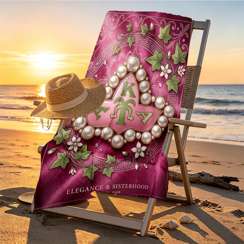 Alpha Kappa Alpha Print Beach Towel Design, Soft, Lightweight. for Home Bathroom, Spa, Pool, Yoga, Surfing, Camping, Gift for Family, Friend