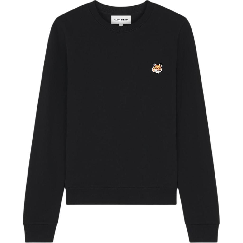 Maison Kitsune SS24 Fox Head Patch Ribbed Long Sleeve Sweatshirt Women sweatshirt Black LW00302KM0001-P199