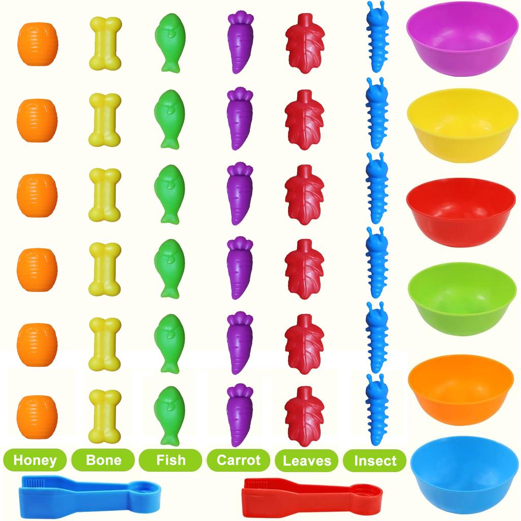 Counting Toys Animals Feeding Matching Game Color Sorting Sensory Fine Motor Skills Montessori Educational Toys for 3+ Age Gift