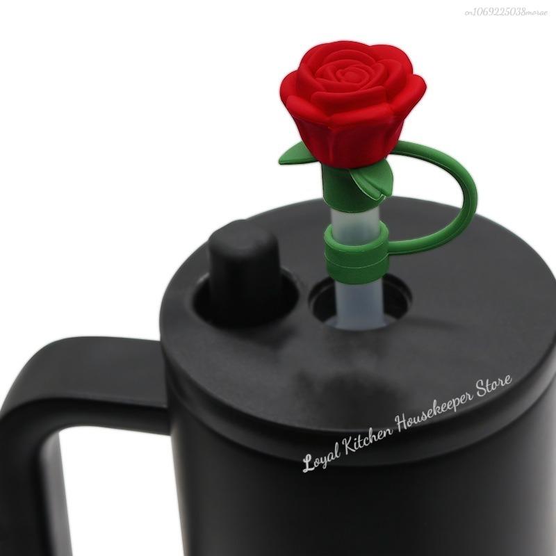 Rose Flower Silicone Straw Cover for Stanley Cup 10MM Silicone Flower Shape Drinking Dust Cap Straw Tips Cover Cup Accessories