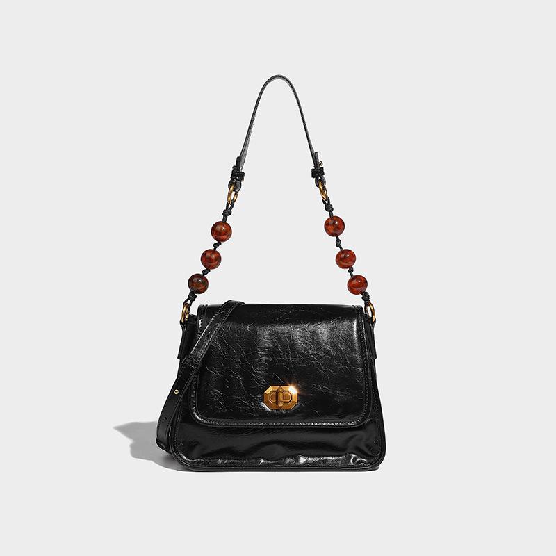 

New Chinese bead chain armpit women 2024 new niche fashion design single shoulder crossbody commuter small square bag чорний