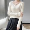 Women's Seamless All-Wool V-Neck Sweater - Slim Fit, Autumn/Winter Cashmere Knitwear
