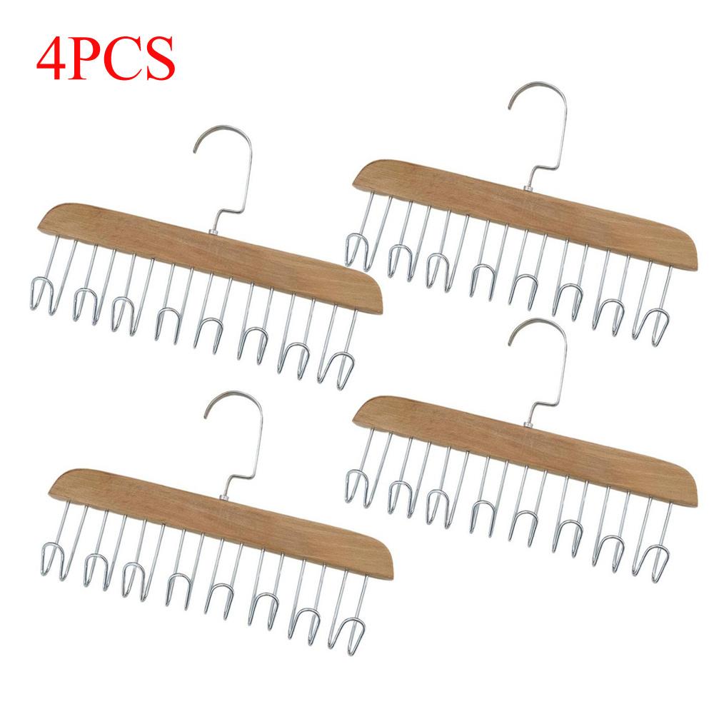 8 Hooks Wooden Belt Storage Hanger Non-Slip Necktie Hat Sling Organizer Home Closet Space Saving Wavy Closet Solid Wood Hooks