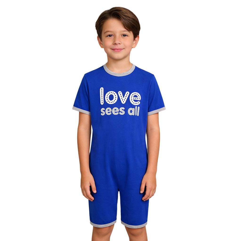 Mono Adaptativo para Niños con Necesidades Especiales Antidesgarro Trasero Cremallera Invisible Manga Corta Estampado de Letras Ribete de Contraste Mono para Niños Niñas