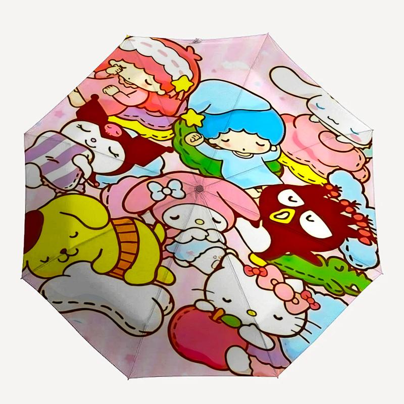 1pc Hello Kitty & Little Twin Stars Automatic Opening/Closing Umbrella - Portable Three-Fold Design with 8-Bone Iron Frame - Outdoor - Ideal Gift for