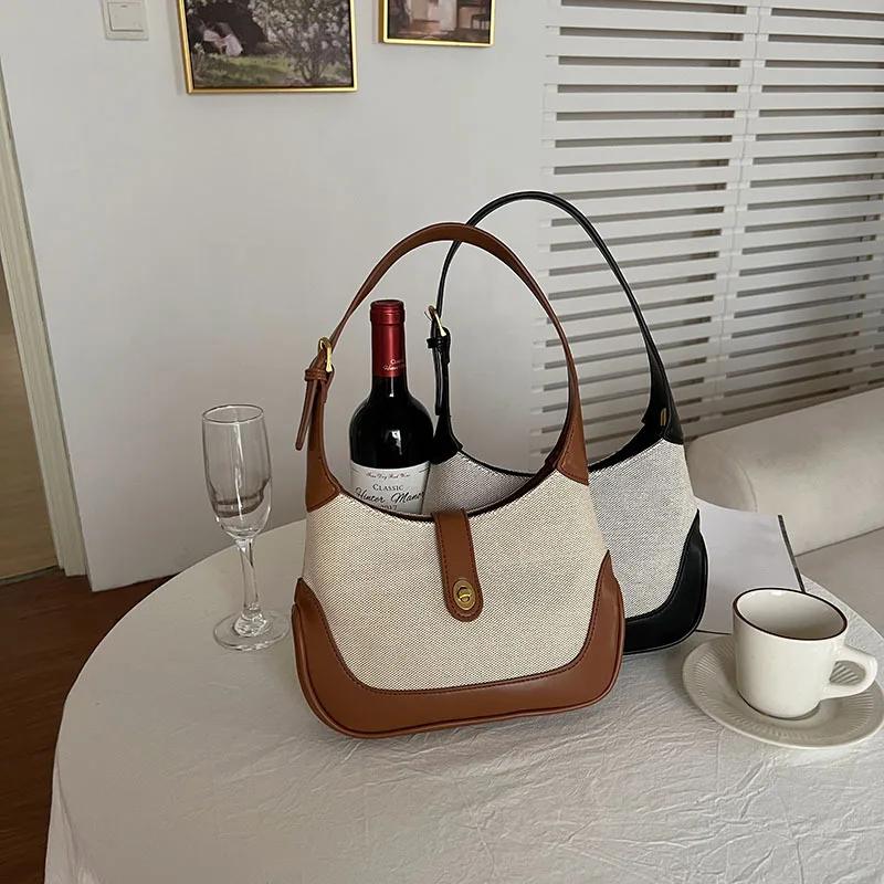 Bags for women Shoulder bag Female Cross-border direct hot saleRakutenstitchingshoulder armpit bag contrast handbag baguette bag