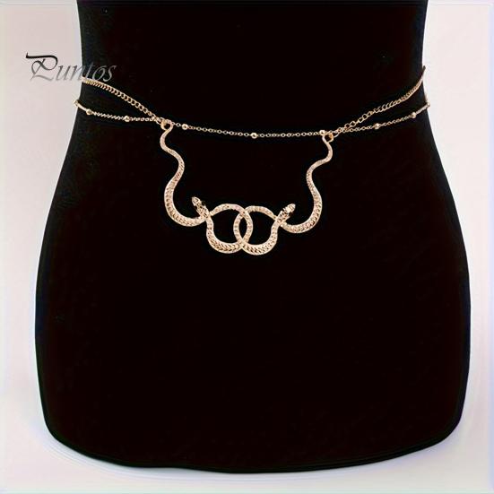 Beach Bikini Accessory Double Snake Wrap Waist Chain, Adjustable Layered Belly Chain for Women, Vintage Gold Lightweight Metal Belt Fashion