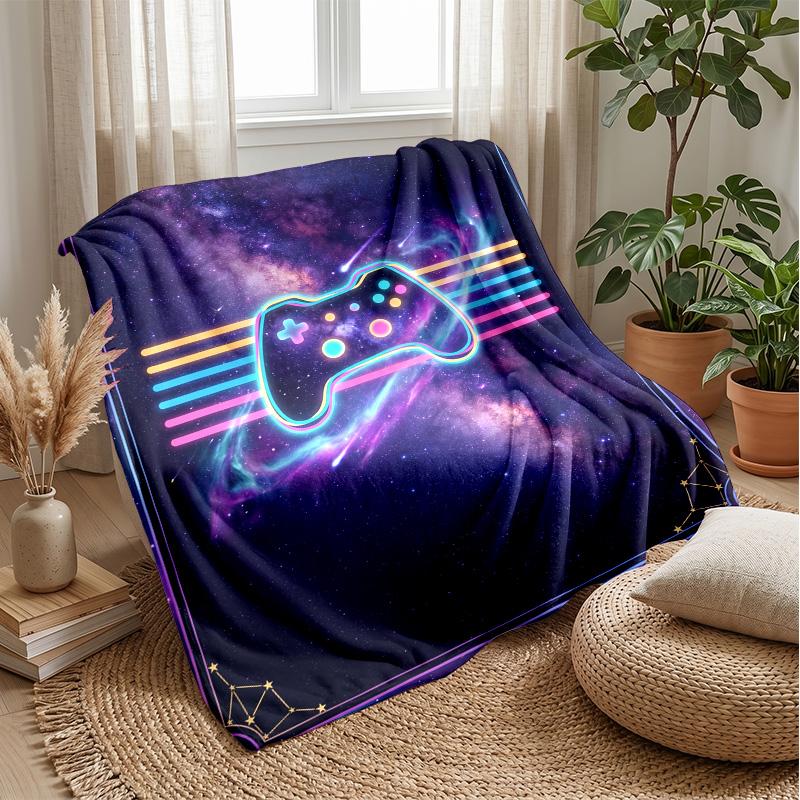 Neon Game Controller Tech Art Theme blanket Lightweight Warm Flannel Blanket Decorative Throw Blanket for Home Decoration