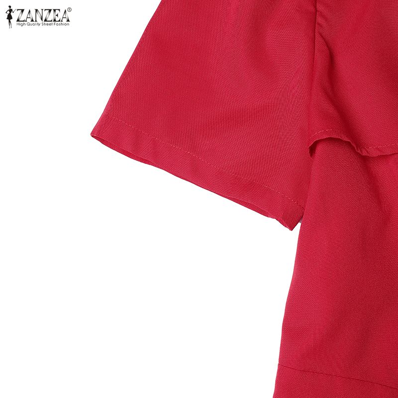 ZANZEA Damen Lässiges Rundhals-Kurzarm Elegantes A-Linien-Kleid