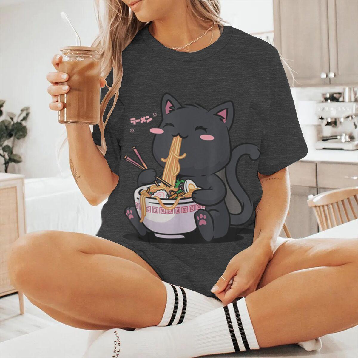 

Unisex Women TShirt Lamian Noodles Cat 3D Print Meme T Shirt Casual Short Sleeve Round Neck Unisex Japanesestyle Animal Tshirts 4XL