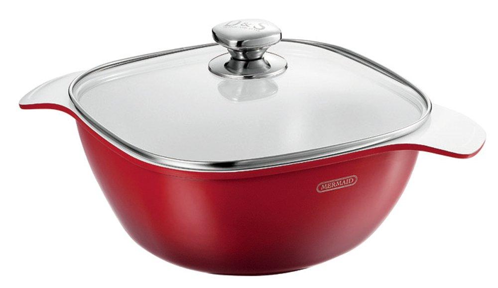 

D&S Mermaid Casserole, 24cm, Induction Compatible, White/Red, Ceramic Coating, DSMSC24WHRE