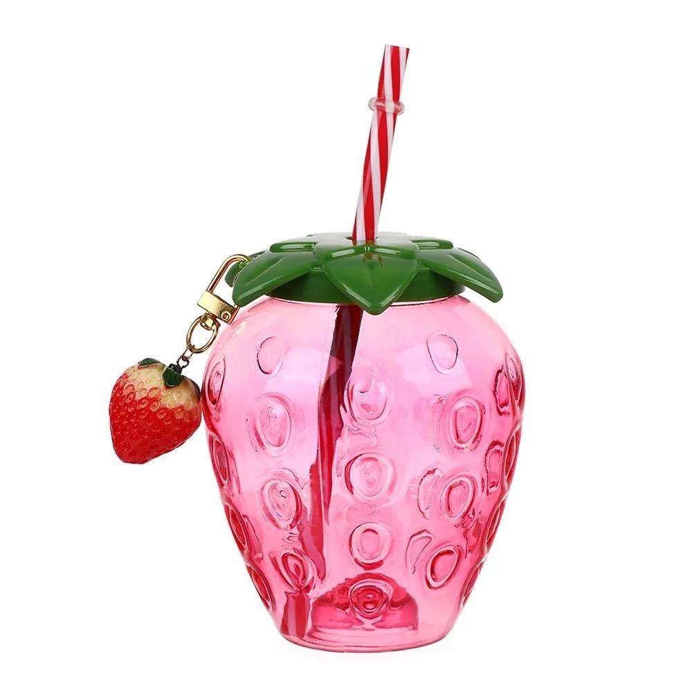 Lovely Food Grade Plastic Summer Straw Cup Cartoon Fruit Strawberry Pineapple Watermelon Water Bottle Drinkware Gift
