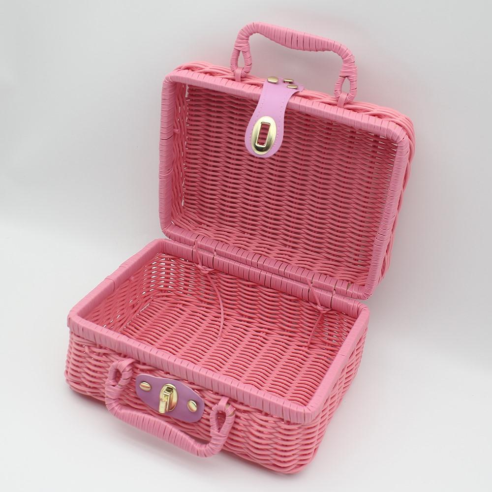 Cesti in PP Rattan Retrò Cesto da Picnic per Conservazione Valigia in Rattan con Manico Scatola Regalo Cesto Intrecciato per Cosmetici Organizzazione Conservazione