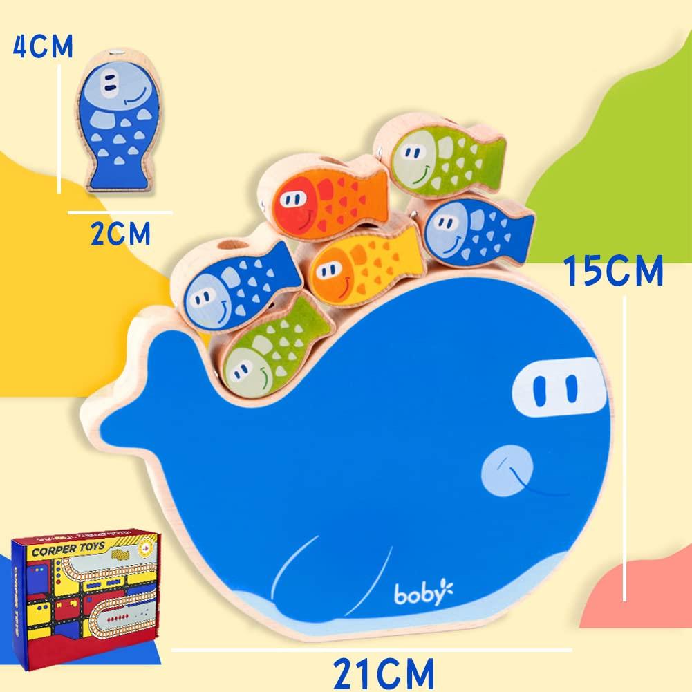 CORPER TOYS Wooden Toy 4in1 Puzzle Fishing Toy String Threading Toy Balance Game Stick Play Cute Wooden Puzzle Christmas Present Toy