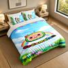 Soft Bedding Set Cocomelon Cartoon Pattern, 1 Duvet Cover Plus 2 Pillowcases Stylish Bedroom Home Textile
