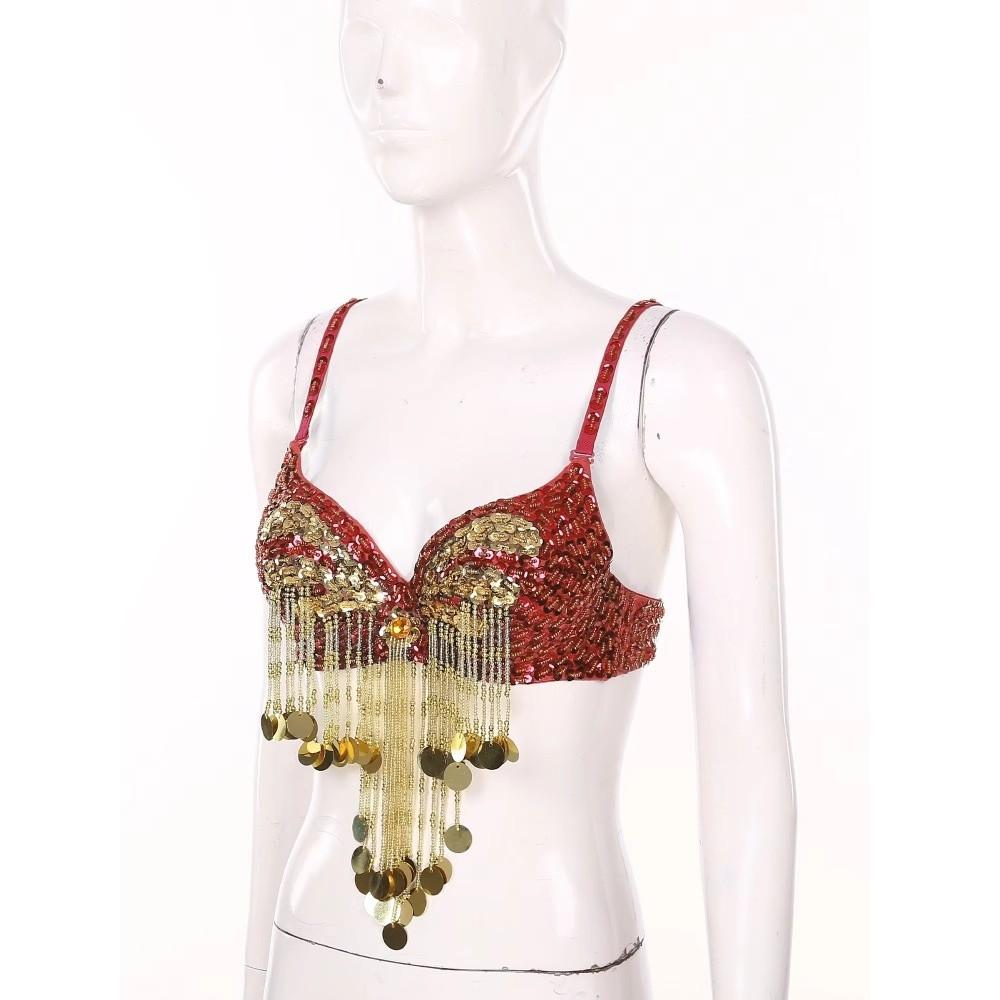 Adjustable Straps Belly Dance Tops Shiny Beaded Tassels Bra Sequins Bra Tops Stage Performance