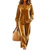 European and American Cross-border TK Women's New Velvet Casual Button V-neck Long-sleeved Top and Trousers Two-piece Set