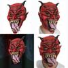 Exquisite Red Horned Mask With Long Tongue And Spikes Ideal For Halloween Celebrations