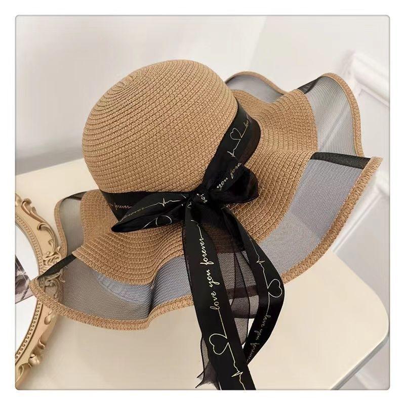 

Женская шляпа от солнца с бантом и широкими полями, летние универсальные пляжные шляпы с козырьком, подходящие для отдыха на море ONE SIZE