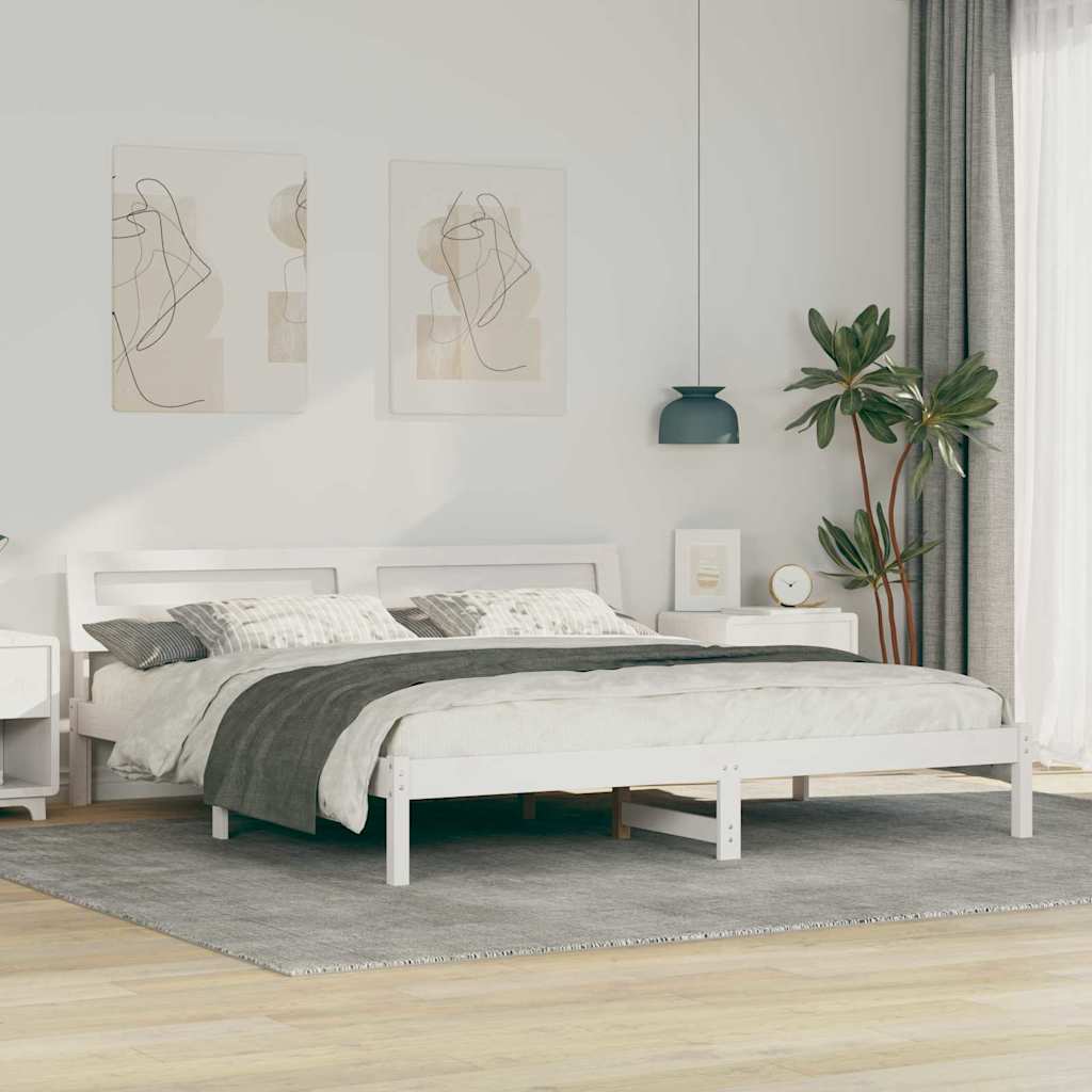 Platform Bed Frame with Headboard White 200 x 200 cm Solid Pine Wood