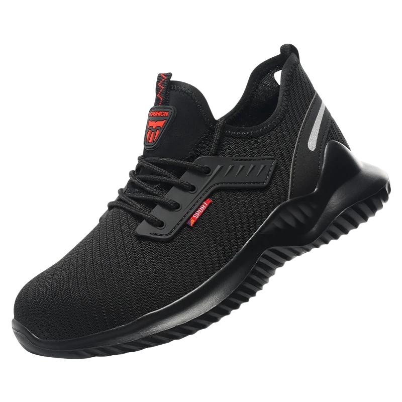 

New Steel Toe Work Shoes Men Women Safety Shoes Air Cushion Work Safety Sneakers Anti-Smash Work Boots Breathable Shoes Male 45 чёрный