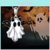 Collier Pendentif Fantôme d'Halloween Dessin Animé avec Chaîne en Alliage de Zinc pour Accessoire de Costume de Fête