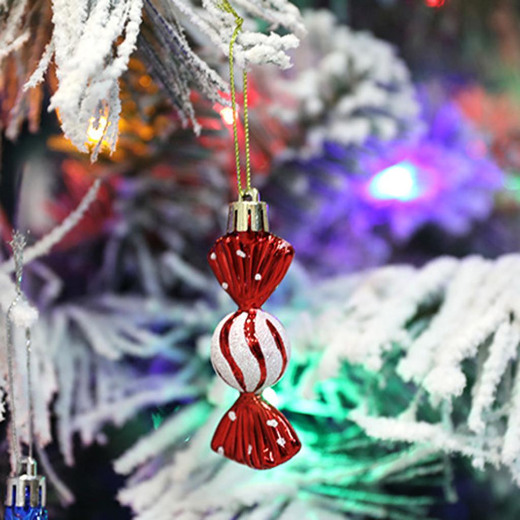 6Pcs/Box Christmas Hanging Candy Ornament with Lanyard Unbreakable Reusable Electroplating Holiday Decoration Xmas Tree Small Sweet Pendant