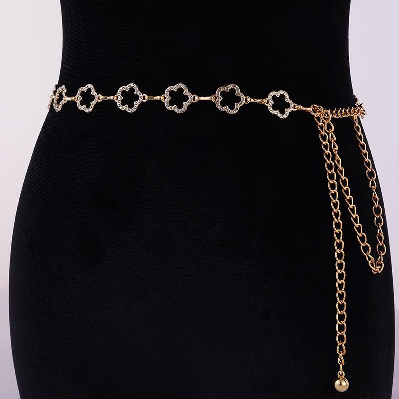 Women's High-end Waist Chain Women's Belt Fashionable Rhinestone Blingbling Flash Love Flowers Thin Waist Chain
