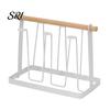 Nordic Style Cup Holder Iron Drying Rack with Wood Handle & Drip Tray Baby Bottle Plastic Dryer Space-Saving Countertop Organizer for Mugs Glasses