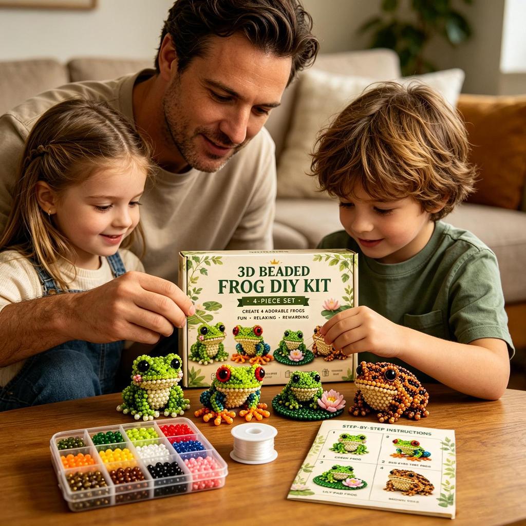 Bead Making Kit 4-Piece 3D Frog Making Toys 3D Animal Decor With Instructions For Kids Boys Girls Beginners Birthday Party