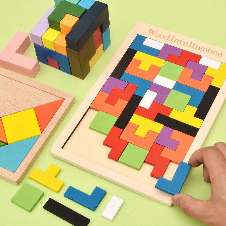 Wooden Magnetic Tetris Blocks - Educational 3D Puzzle Toy for Children