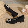 Comfortable low-heeled single shoes women's black work shoes 2025 spring and autumn women's shoes French rhinestone square buckle thick heel high heel