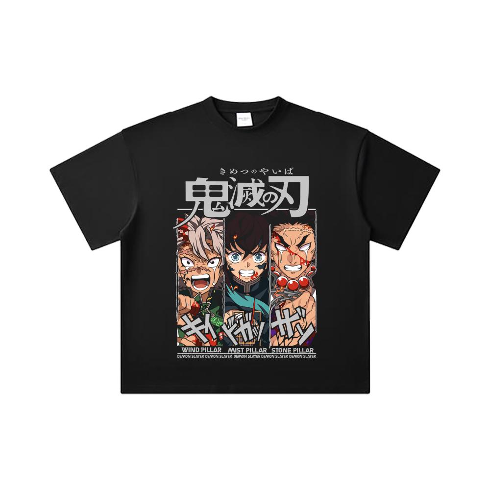 260 GSM Double Yarn 32 Count 100% Cotton Demon Slayer V60 Pillars Print Unisex Heavy Cotton T Shirt