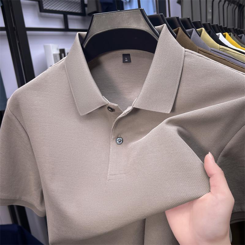 New Pure Cotton Men's High-End Polo Shirt - Short Sleeve, Lapel, Solid Color, Casual Summer T-Shirt