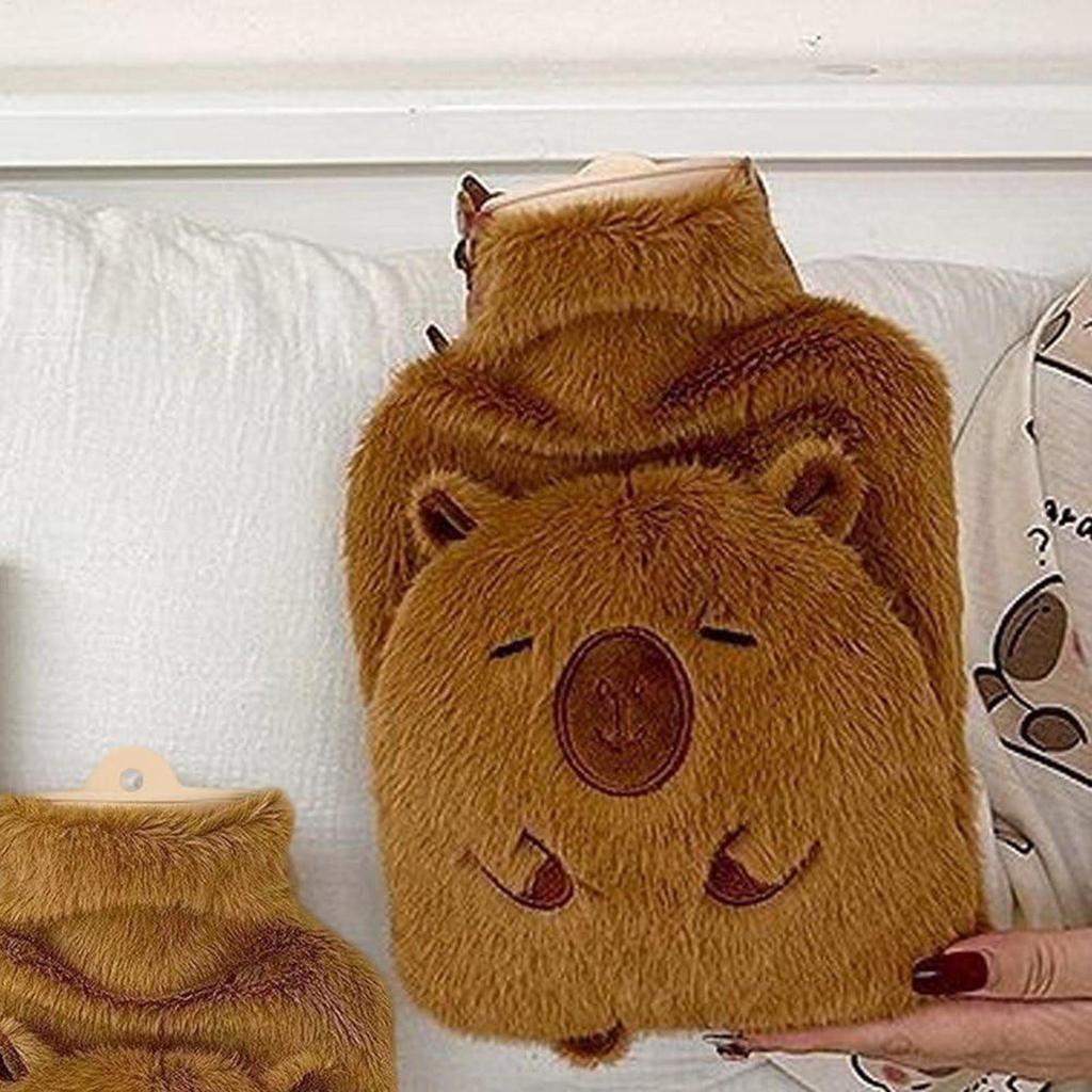 Cute Capybara Plush Water Bottle 1000ML Hand Warmer With Insert Pockets For Stomach Body Warmth Women's Winter Heating Accessory