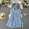 Abiti da Donna Francesi Delicati Eleganti in Pizzo con Cuciture in Rete Estate Autunno Manica Lunga Abiti da Ballo Sera Compleanno