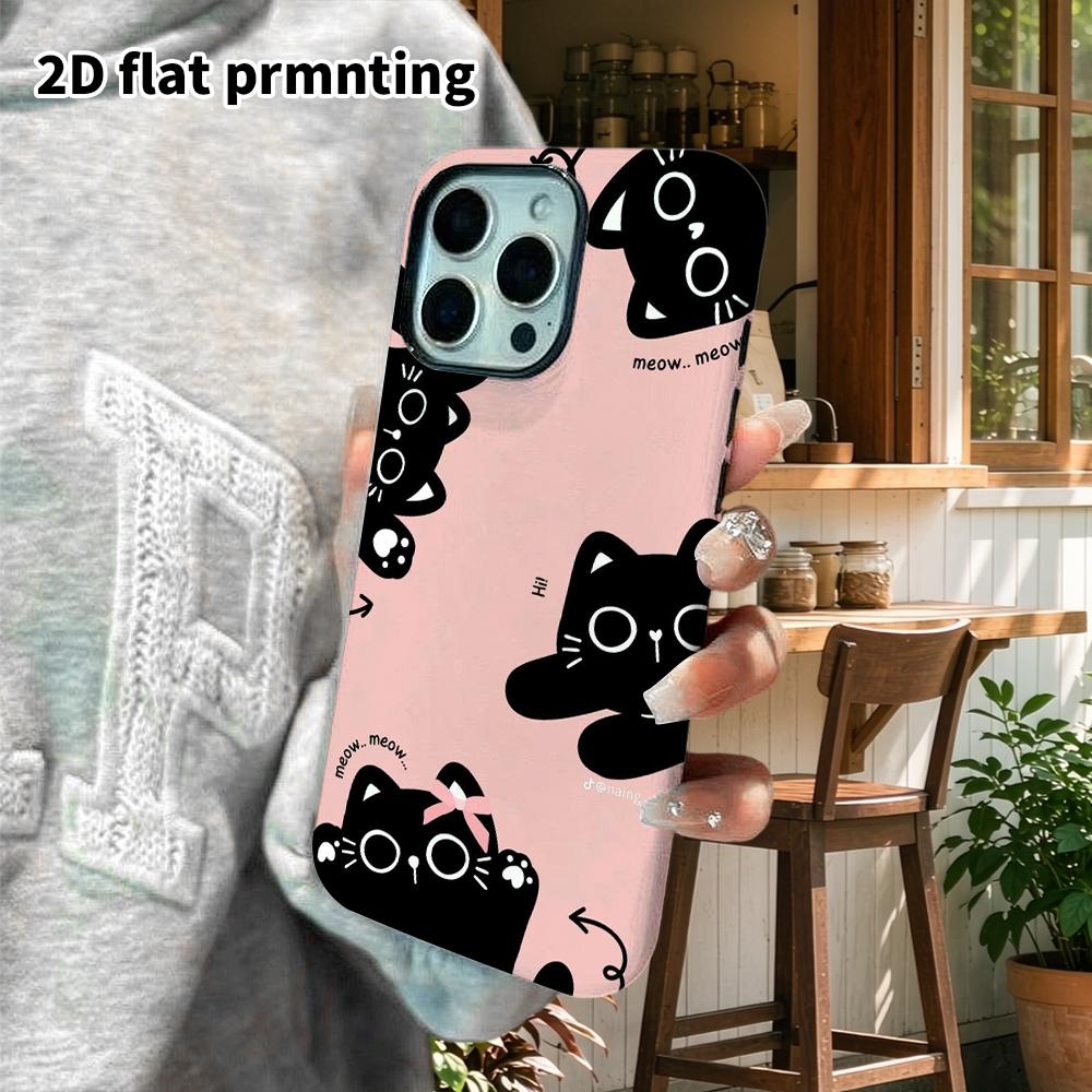 Phone Case: 2D Flat Design Suitable for iPhone 18, 17, 16, 15, 14, 13 Pro Film Protective Case, Couple Style, Simple Black Cat, Christmas and Hallowee
