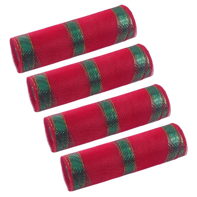 4 Rolls Durable Plastic Mesh Ribbon for Christmas Tree Decoration Perfect for DIY Projects and Festival Home Decors